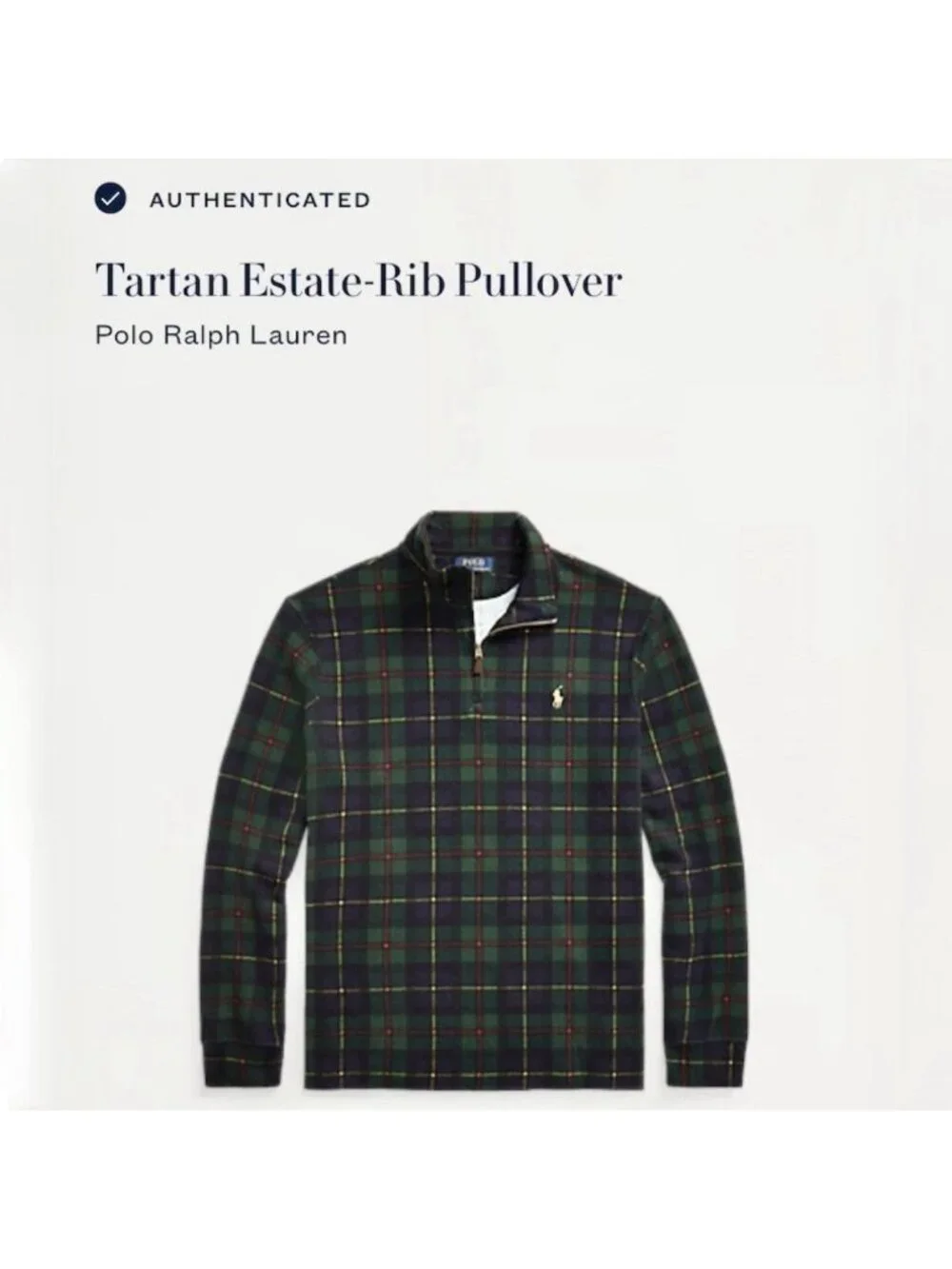 Polo Ralph Lauren Tartan Estate-Rib Pullover Sweater Men’s Small 1/4 Zip Plaid